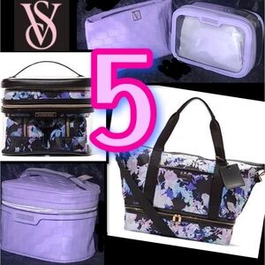 5 pc travel train case VS Victoria's Secret Purple black Floral Women's Bag Set